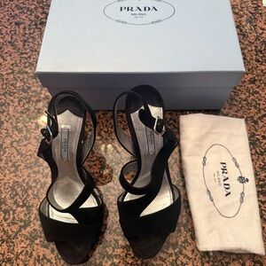 Prada Black Suede Leather Metallic Strappy Heels 39